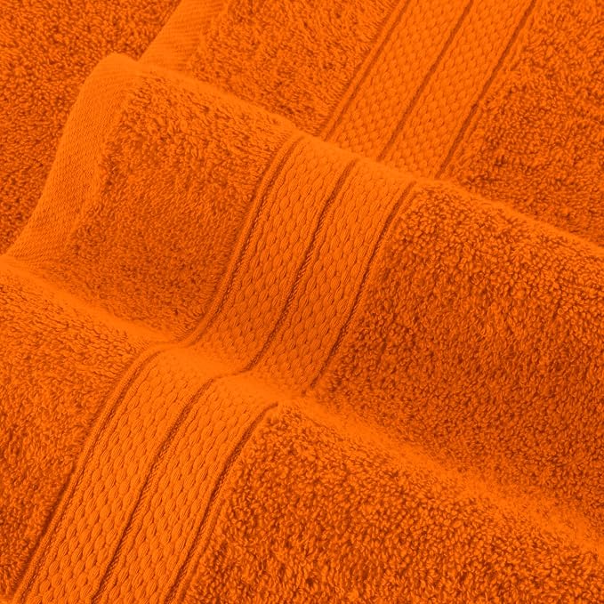 Elegant Comfort Luxury 6-Piece Towel Set, Premium Soft 100% Turkish Cotton, Three Line Popcorn Design 2 Bath Towels, 2 Hand Towels and 2 Washcloths Towel Set-Quick-Drying and Absorbent, Vibrant Orange