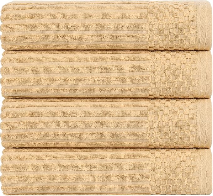 Superior Cotton Bath Towel Set of 4, Daily Use for Bathroom, Guest Bath, Quick Dry, Spa, Resort Towels, Ribbed, Absorbent, Home Essentials, 4-Piece Bath Towels, Soho Collection, Gold