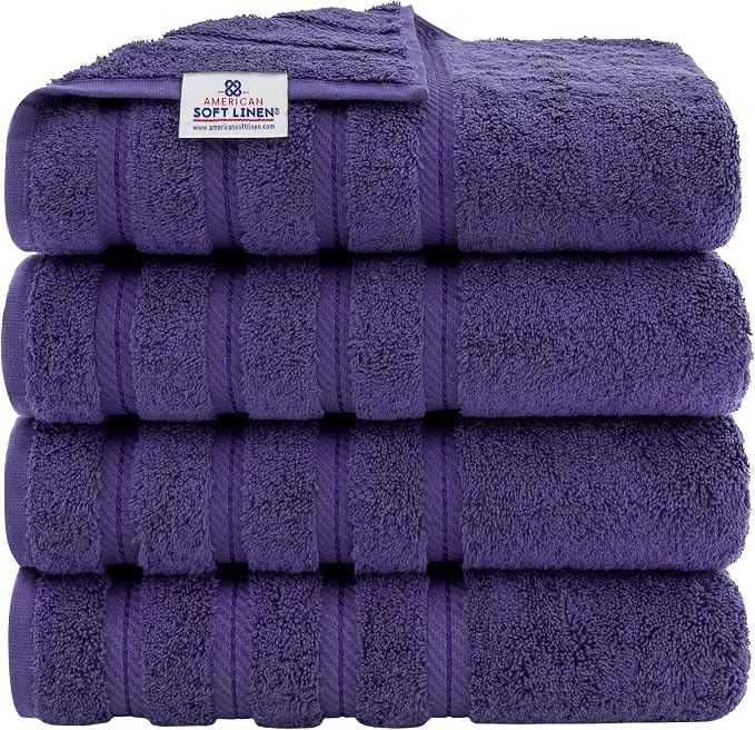 American Soft Linen 100% Cotton Luxury Turkish Towels, 4 PC Bath Towel Set | Soft Absorbent Quick Dry OEKO Tex Standard 100 Certificated Durable Machine Washable Breathable Premium Hotel Quality