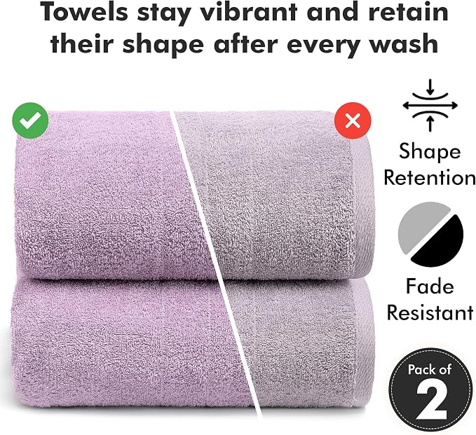 Bath Sheets – 550 GSM Extra Large Bathroom Sheet Set – Pack of 2 Jumbo Towels Lilac (71x35in) – 100% Ring Spun Cotton Soft Quick Dry Large Bath Towels for Adults Hotel Spa Bathroom Use