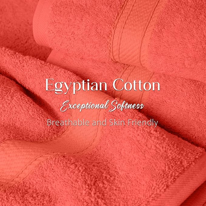 Superior Egyptian Cotton Plush & Absorbent, Bath Towel Set of 2, Coral | Quick Dry, Soft Luxury Towel Set, Bath Essentials for Bathroom, Guest Bath, Spa, 2 Piece Bath, Madeline Towels