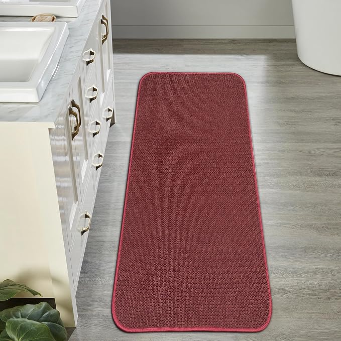 Bosap Bath Mat,Ultra Thin Bathroom Runner Rugs,Large Bath Mats for Bathroom,Quick Dry,Non-Slip,Machine Washable,Low Pile,Bath Rug,Shower Outside,Sink,Home Decor Accessories.Red,2'x5'（24x60inch）
