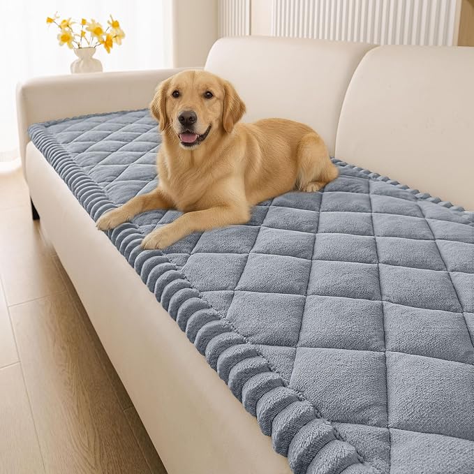 Smiry Couch Cover for Dogs, Non Slip Washable Pet Sofa Protector for Large Dogs, Cats, Fuzzy Plush Sofa Covers for 3 Cushion Couch, Against Fur, Dirt & Scratch Resistant, Grey, 27.6"×88"