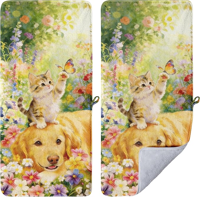 Cute Animals Wildflower Hand Towels Spring Summer Soft Microfiber Towel for Kitchen