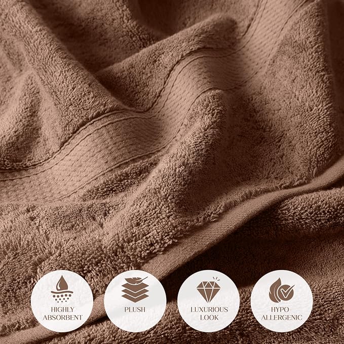 SUPERIOR Egyptian Cotton Ultra Plush & Absorbent, 6 Piece Set, Chocolate | Quick Dry, Soft Luxury Towel Set, Bath Essentials, Guest Bath, Spa, 2 Bath, 2 Hand, 2 Face Towels, Madeline Towels
