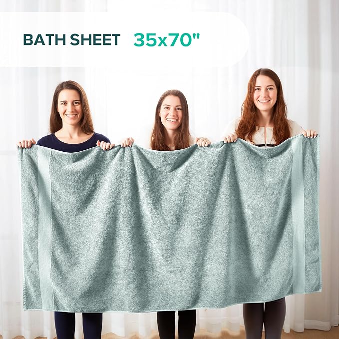 Comfort Spaces Turkish Bath Sheet Set 35x70 Oversized of 2 Piece Large Bath Towels Beach Towel 100% Turkish Cotton Towel Set for Bathroom Luxury Highly Absorbent Soft Quick Dry Towel Seafoam Green