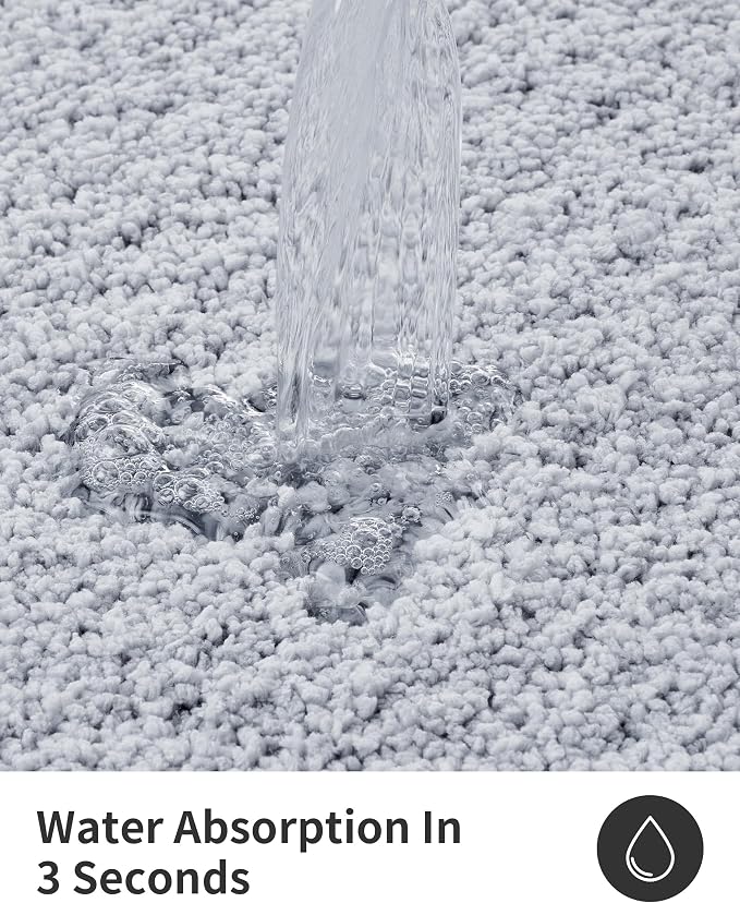 ILANGO Silver Bathroom Rugs 32" × 20" Non Slip & Super Absorben Extra Thick Soft, Washable Bath Mat for Floor, Microfiber Plush Shaggy Bath Rug with Tub for Bathtub Shower Room Sink