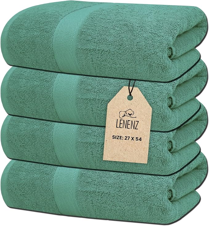 Luxury Bath Towels - 4 Pack Ultra Soft and Absorbent Cotton Bath Towels for Bathroom, Spa, and Hotel Use - Quick-Dry and Durable Towels Set 27x54'' (Dark Green)