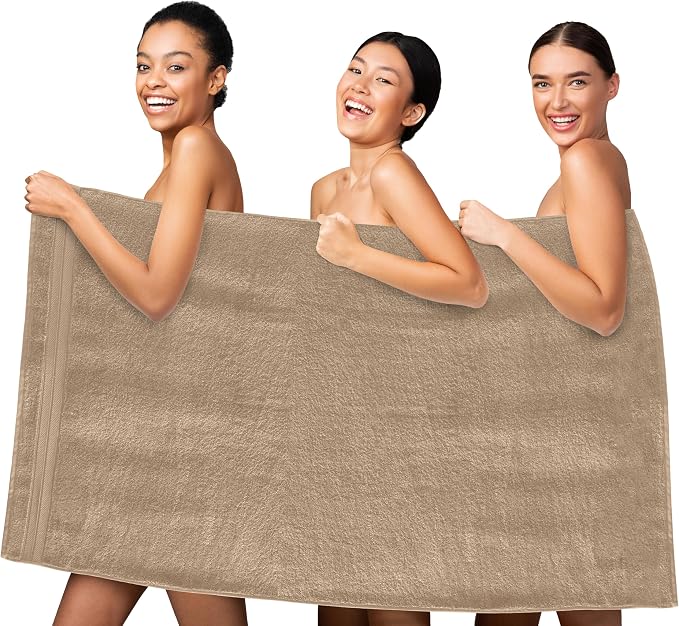 Elegant Comfort Three Line Popcorn Towel Set for Bathroom 35 x 70 inches, Premium Hotel Quality 1-Pack Jumbo Towels, 100% Turkish Cotton, Soft and Durable, Quick Dry and Highly Absorbent, Tan