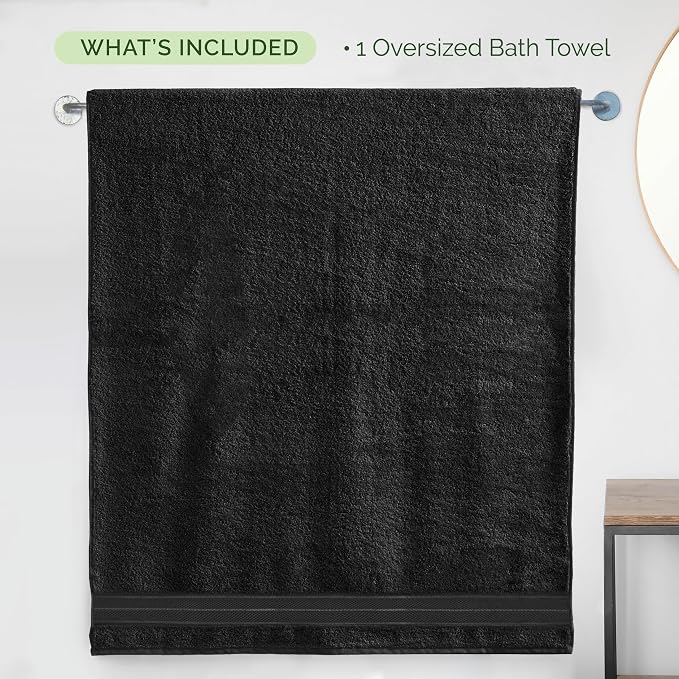 Elegant Comfort Three Line Popcorn Extra Large Luxury Bath Towel - 40" x 80" inch, Premium Hotel Spa Quality 1 Piece Oversized Bath Sheet 100% Turkish Cotton Super Soft Highly Absorbent, Black
