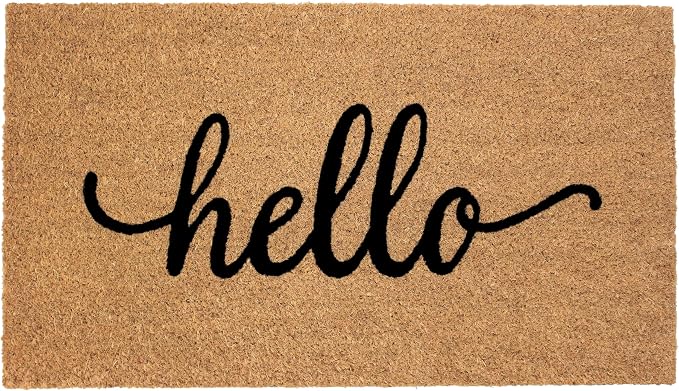 Croft&Cane Hello Welcome Doormat – Non-Slip Coco Coir Door Mat -Low Profile Vinyl Backed Front Door Mat for Indoor & Outdoor Use - Dirt Trapping High Traffic Porch & Patio Entryway - 17 x 30 Inches