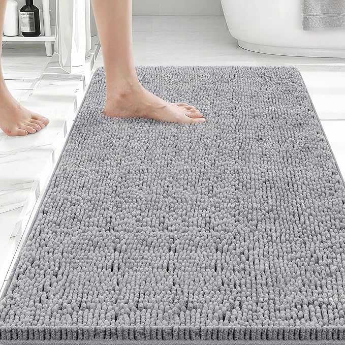 Bcoimo 36x24 Chenille Bath Mat – Non-Slip with Backing Bath Rug Ultra-Absorbent and Machine Washable Bathroom Mat Quick-Dry Design. Ideal for Bathroom Shower and Tub Areas