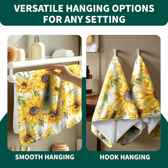 Watercolor Sunflowers Hand Towels Set Vintage Yellow Floral Towels Soft Absorbent Decorative Coral Fleece Towel