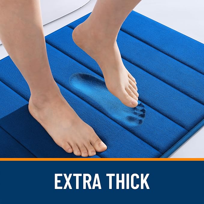 OLANLY Memory Foam Long Bathroom Rugs Runner 47x24, Super Soft Absorbent Bath Mat, Quick Dry, Machine Washable Shower Floor Rugs, Bathmat Carpet, Bathroom Home Decor Accessories, Royal Blue