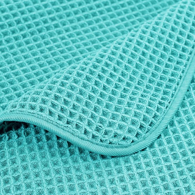 POLYTE 430 GSM Microfiber Quick Dry Lint Free Oversize Bath Towel Set, 6 Piece (Waffle Weave)