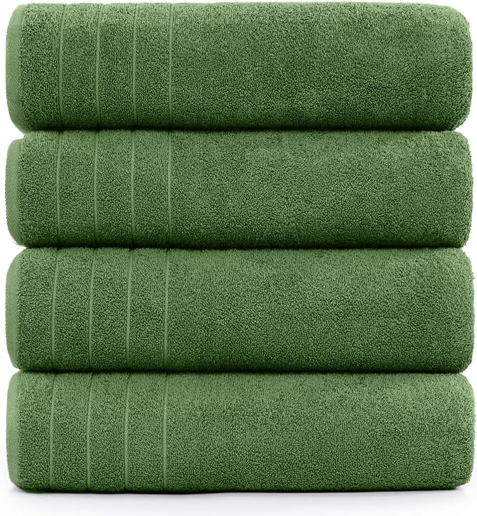 DAN RIVER Extra Large Bath Towels Set of 4, 30 x 60 Inches - 100% Cotton Larger & Lighter Weight Towels for Bathroom - Quicker to Dry, Super Soft & Highly Absorbent Towels for Home, Sage Green