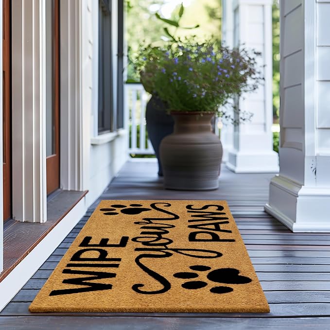 Croft&Cane Wipe Your Paws Welcome Doormat – Extra Wide 17x39 Inch Non Slip Natural Coco Coir Door Mat – Dirt Trapping Indoor Outdoor Large Entryway Rug for Wide Doorways Patio Porch High Traffic Areas