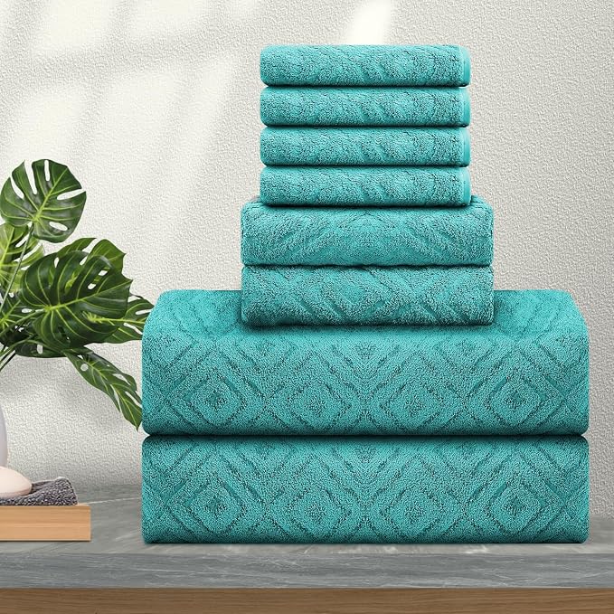 Ferdilan 8 Pack Large Bath Towels Set,2 Oversized Bath Towels(35"x70"), 2 Hand Towels,4 Washcloths Ultra Soft and Absorbent Towels for Bathroom, Quick Dry Towel for Gym Hotel Camp Green Blue
