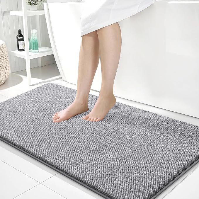 OLANLY Thick Memory Foam Bathroom Runner Rugs 44x24, Extra Soft Absorbent Long Bath Rug, Quick Dry Bath Mats, Non-Slip, Machine Washable Mat for Bathroom, Tub and Shower, Home Decor Accessories, Grey