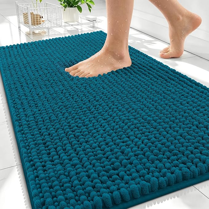 OLANLY Thick Bathroom Rugs 34x21, Extra Soft Absorbent Chenille Bath Rugs, Rubber Backing, Machine Wash Dry, Bath Mats for Bathroom Floor, Tub and Shower, Home Decor Accessories, Peacock Blue