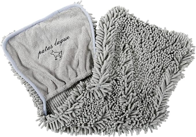 Patas Lague 2 Pack Absorbent Dog Towel for Drying Dogs Large, 35''x15'' Extra Large Microfiber Quick Drying Pet Bath Towel with Hand Pockets, Machine Washable Pet Shammy 2Grey