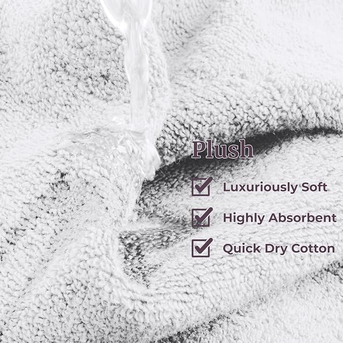 Lavish Home 6 Piece Bathroom Towels Set - 525GSM 100% Cotton Bathroom Essentials - 2 Bath Sheets, 2 Hand Towels, and 2 Wash Cloths for Bath, Shower, Gym, Spa, and Dorm Room (White)