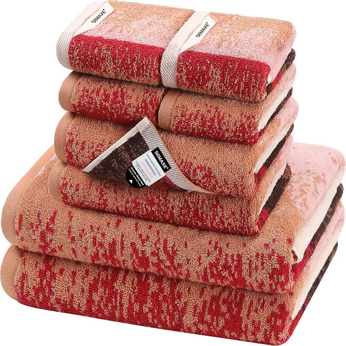 8-Piece Cotton Bath Towel Set for Bathroom, Hanging Loops, Ombre Gradient | Complete starter set for daily showers, sink-side use, small bathrooms, and guest baths, OEKO-TEX certified, easy care