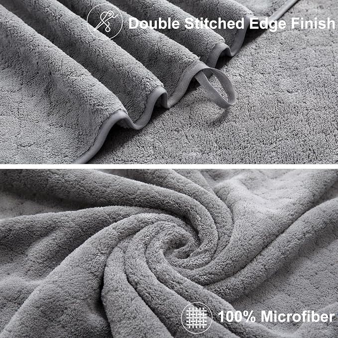 Luxury Bath Towels Set - 12 Piece (4 Bath Towels,4 Hand Towels,4 Washcloths), 100% Microfiber,Extra Absorbent Super Soft & Quick Dry,Complete Family Pack for Bathroom Gym Pool,Grey