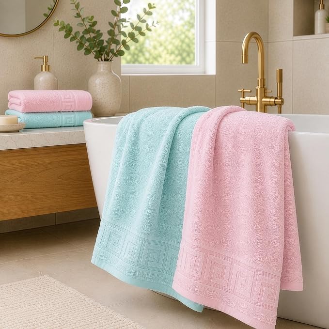 100% Cotton Bath Towels,4 Pack,30" x 60" Inches, Light Weight, Soft, Super Absorbent and Fast Drying, No Fading Multipurpose Use for Sports, Swimming, Travel, Fitness, Yoga, Multicolor.