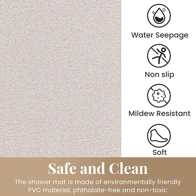 Shower Mat Bathtub Mat Non-Slip,24x16 inch, Soft Tub Mat with Drain,PVC Loofah Bath Mat (Phthalate Free) for Tub and Bathroom,Quick Drying,White