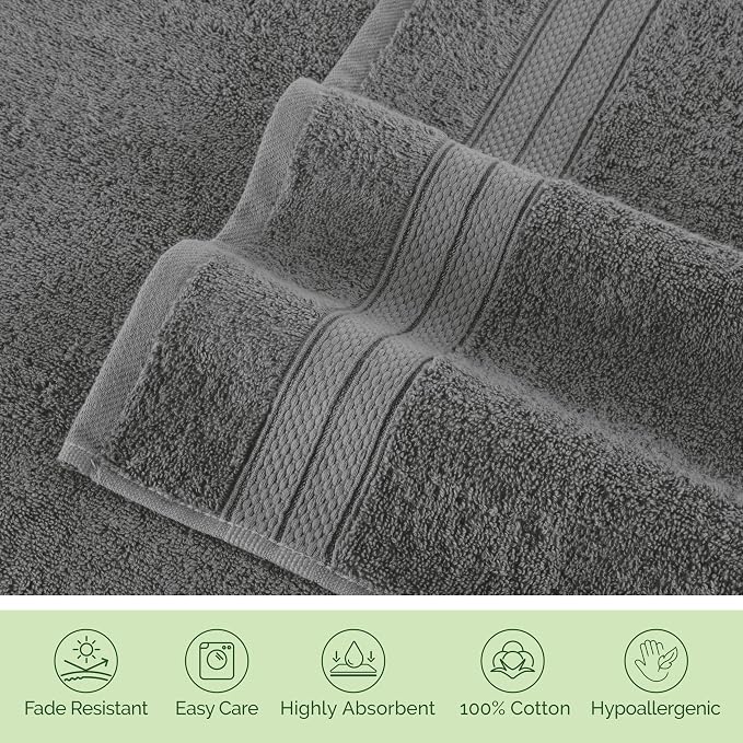 Elegant Comfort Luxury 6-Piece Towel Set, Premium Soft 100% Turkish Cotton, Three Line Popcorn Design 2 Bath Towels, 2 Hand Towels and 2 Washcloths Towel Set- Quick-Drying and Absorbent, Charcoal Gray