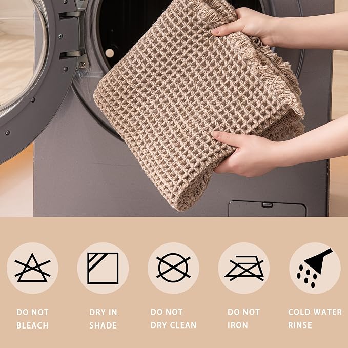 Waffle Bath Mat Non Slip, Boho Bathroom Rug, Super Absorbent Quick Dry Bathroom Mat, Soft Farmhouse Bath Rug with Tassels, Small Washable Shower Mats for Floor 24"x36", Brown