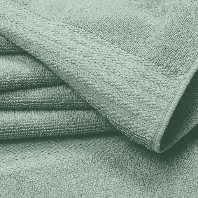 GLAMBURG Ultra Soft 12-Piece Washcloths Set 13x13-100% Ringspun Cotton - Durable & Highly Absorbent Face Towels - Ideal for use in Bathroom, Kitchen, Gym, Spa & General Cleaning - Jade