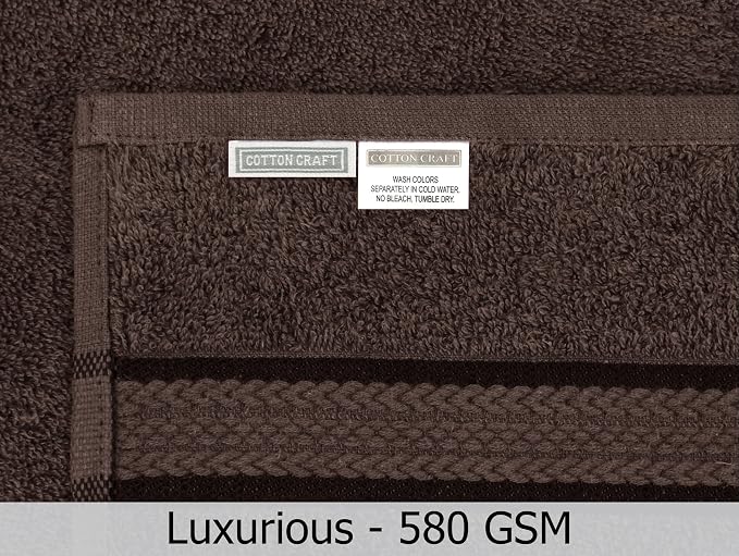 Cotton Craft - 12 Pack - Ultra Soft Extra Large Wash Cloths 12x12 Chocolate - 100% Pure Ringspun Cotton - Luxurious Rayon trim - Ideal for Daily Use - Each Towel Weighs 2 Ounces