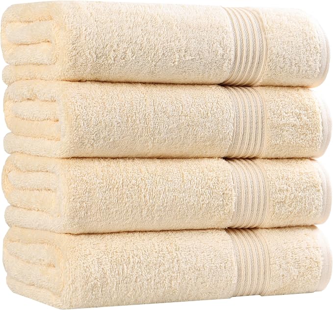Superior Egyptian Cotton 4-Piece Bath Towel Set for Shower, Bath, Spa, Resort, Hotel, Soft Body Towels, Airbnb Essentials, Apartment, Dorm, Quick Dry, Absorbent, Bathroom Basics, Canary