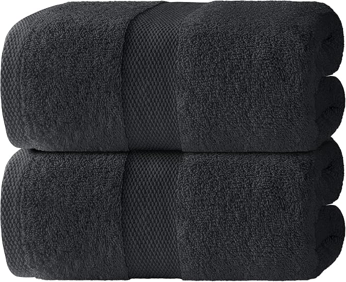 White Classic Luxury Soft Bath Sheets Set - 650 GSM Cotton Luxury Bath Towels Extra Large 35x70 | Highly Absorbent and Quick Dry | Hotel Quality Extra Large Towels Oversized, Black, 2 Pack