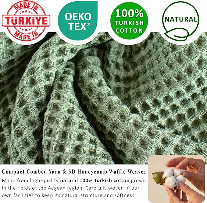 PÜSKÜL Natural 100% Turkish Cotton Waffle Bath Towels Set of 2-Piece | 32x63 inch Extra Large Absorbent Quick-Dry Lightweight Spa Towel | Luxury Sauna Accessories (Sage Green, Bath Towels - Pack of 2)