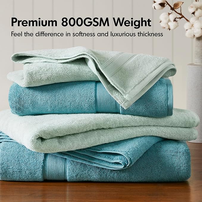 Madison Park 800GSM Bathroom Towel Set of 8 100% Cotton Bath Towel Set for Bathroom Luxurious Highly Absorbent 2 Bath Towels 2 Hand Towels 4 Washcloths Quick Dry Spa Quality Seafoam
