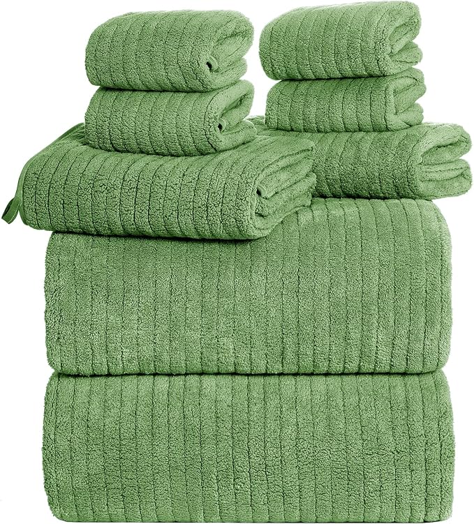 Oversized Bath Towels 8 Piece Towel Set, 2 Extra Large Bath Sheets, 2 Hand, 4 Washcloths, Luxury Soft Super Absorbent Thick Shower Towels for Bathroom, Spa & Hotel, Quick Dry, Sage Green