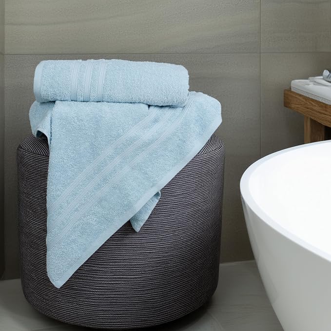 Tens Towels Pack of 4 Soft Bath Towels, 100% Cotton, 27 x 54 Inches, Lightweight & Quick-Dry, Ideal for Daily Bathroom Use, Practical & Comfortable, Sky Blue