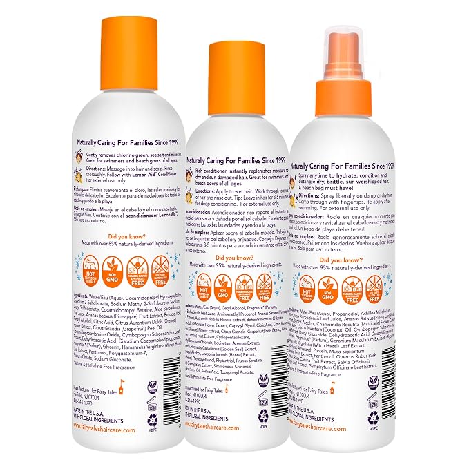 Fairy Tales Swim Shampoo, Conditioner, and Conditioning Spray for Kids- 3 pack | Made with Natural Ingredients in the USA | Chlorine Removal Swimmer Trio | No Parabens, Sulfates, or Synthetic Dyes