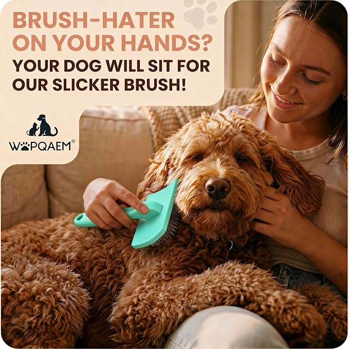 Wooden Long Pin Slicker Brush for Dogs, Doodles, Poodles, Long Hair | Grooming, Detangling, and Fluffing for Wavy and Curly Hair—Designed for Heavy, Thick Coats to Prevent Matting at Home