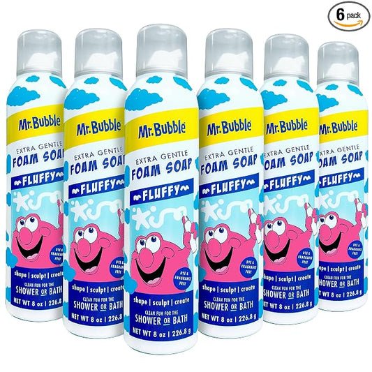Mr. Bubble Extra Gentle Foam Soap - Fragrance Free Kids Hand and Body Wash 8OZ, Pack of 6