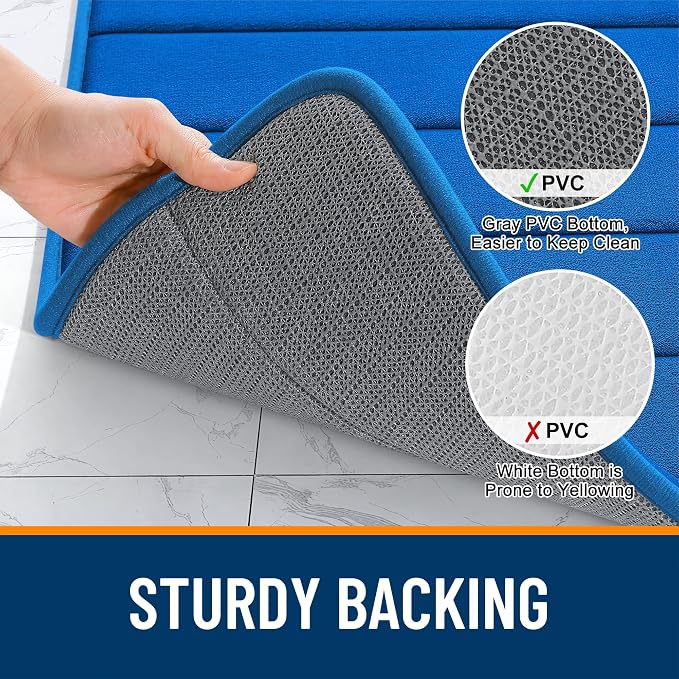 OLANLY Memory Foam Long Bathroom Rugs Runner 47x24, Super Soft Absorbent Bath Mat, Quick Dry, Machine Washable Shower Floor Rugs, Bathmat Carpet, Bathroom Home Decor Accessories, Royal Blue