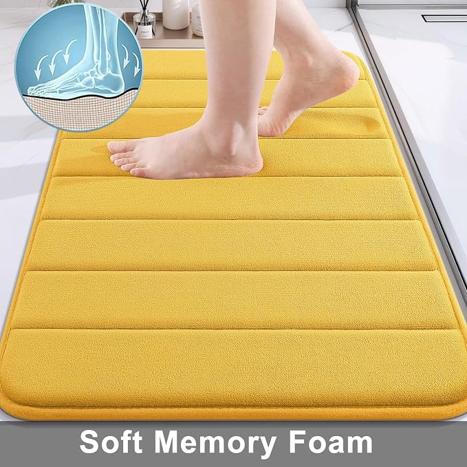 Buganda Memory Foam Bath Mat, 24" x 16", Ultra Soft Bathroom Rugs, Water Absorbent and Machine Washable Bath Rug for Bathroom, Shower, and Tub, Yellow