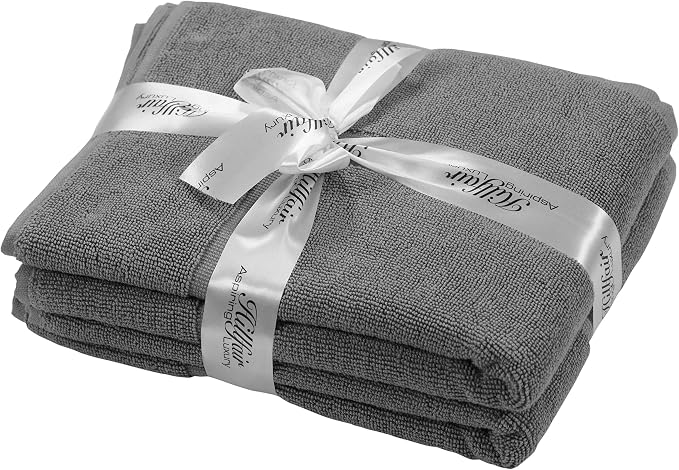 HILLFAIR 900 GSM-Hotel-Spa Tub-Shower Bath Floor Towels - (2 Pack, Platinum Grey, 21 Inch by 34 Inch) - 100% Cotton Floor Towels Machine Washable Cotton Terry Bath mat Rugs - 2 piece Towel Set