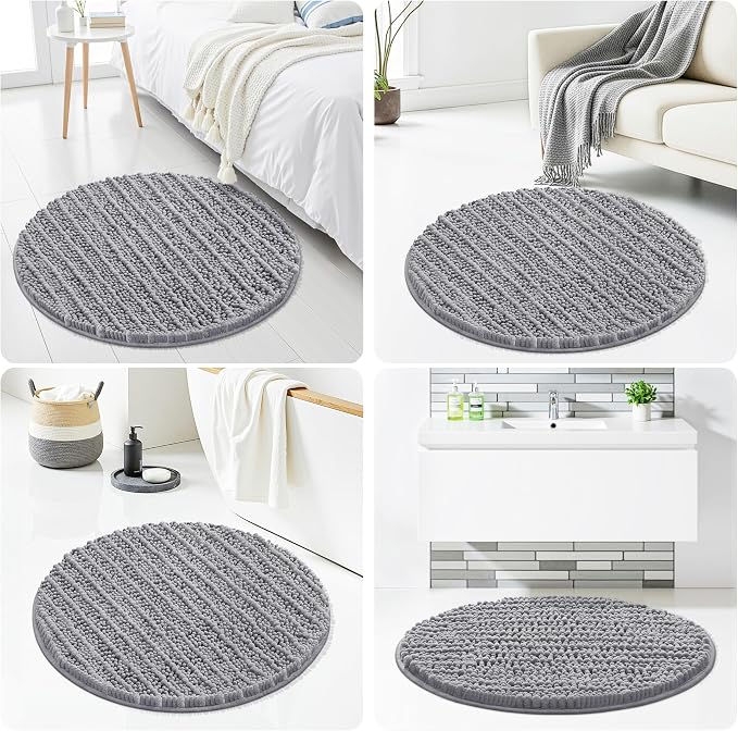 Smiry Bathroom Rugs Mat Round 24x24, Soft Absorbent Chenille Bath Rugs, Non Slip Rubber Backing Machine Washable Quick Dry Bath Mats for Bathroom Floor, Tub, Shower, Home Accessories, Grey