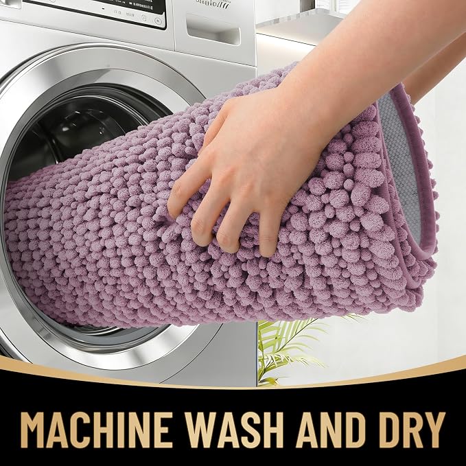 OLANLY Thick Bathroom Runner Rugs 44x24, Extra Soft Absorbent Chenille Bath Rugs, Rubber Backing, Machine Wash Dry, Long Bath Mats for Bathroom Floor, Tub and Shower, Home Decor Accessories, Deep Plum