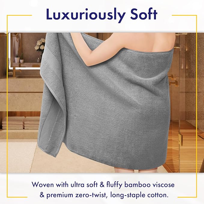 Alusa Home Ultra Soft & Plush Viscose from Bamboo Bath Sheets - 700 GSM Pack of 2 - Extra Large 70x35 in - Super Absorbent & Quick Drying (Pewter Grey)