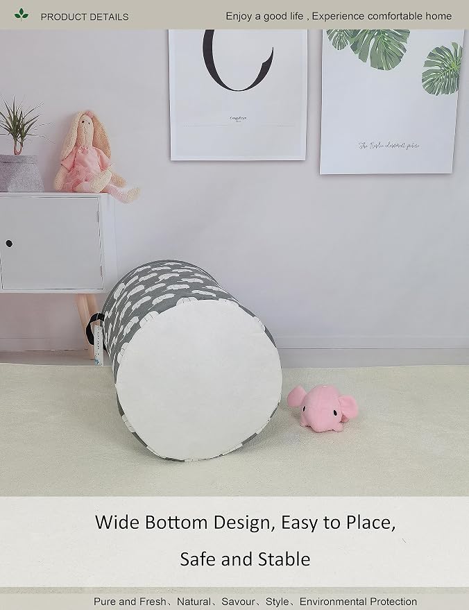Round Elephant Laundry Hamper, Household Storage Bin | waterproof foldable canvas bin with sturdy grip handles, large capacity, tidy organizer for bath linens and kids garments
